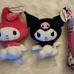 Sanrio My melody x Kuromi trio plush and blanket bundle